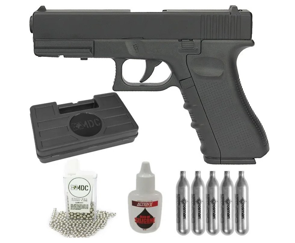Pistola de Pressão Gás CO2 G17  K17 II Glock Full Metal 4.5mm QGK + CO2 + Case + BBs