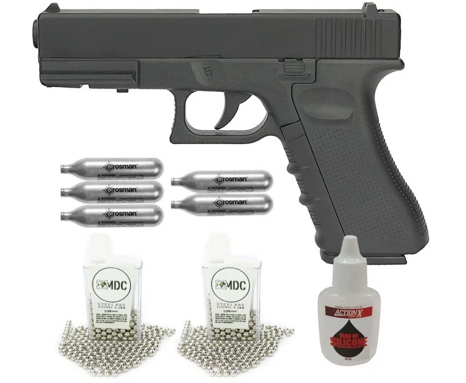 Pistola de Pressão Gás CO2  G17 Glock K17 II Full Metal 4.5mm QGK + Co2 + BBs munição