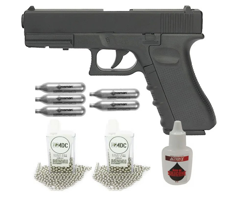 Pistola de Pressão Gás CO2  G17 Glock K17 II Full Metal 4.5mm QGK + Co2 + BBs munição