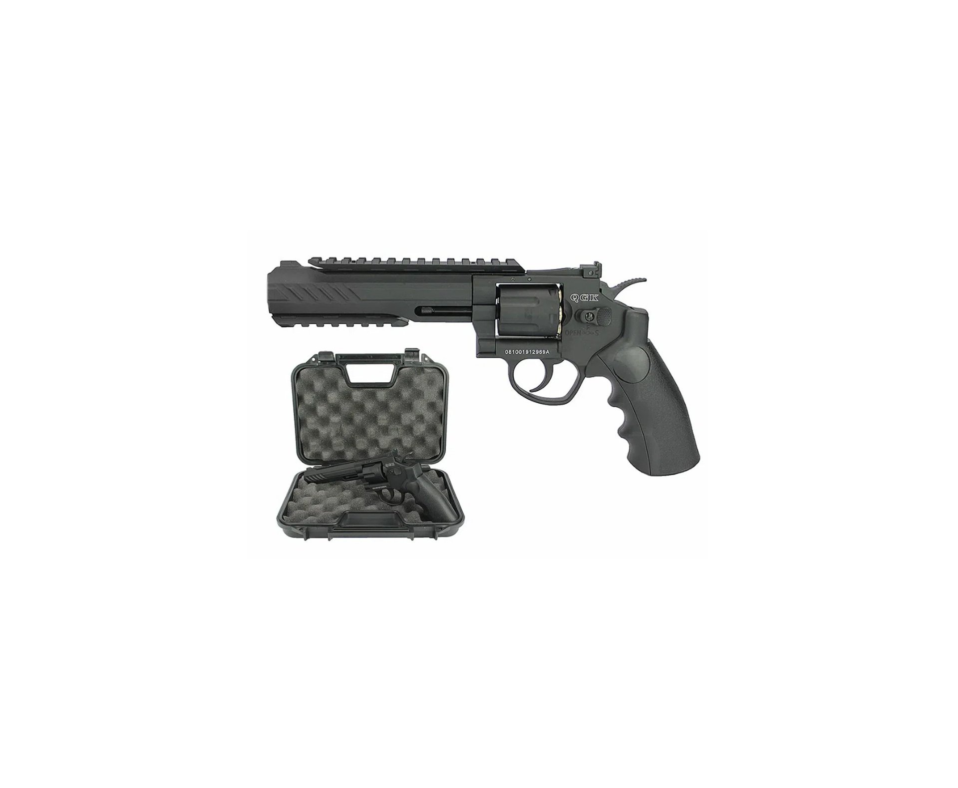 Revólver Pressão Airguns CO2 Titan 6" Black Full Metal 6mm esfera aço - QGK + CO2 + Kit Bbs