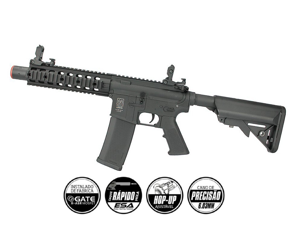 Rifle de Airsoft M4 Carbine Ris CQB Silencer SA-C05 Black Linha Core C-Series - Specna Arms