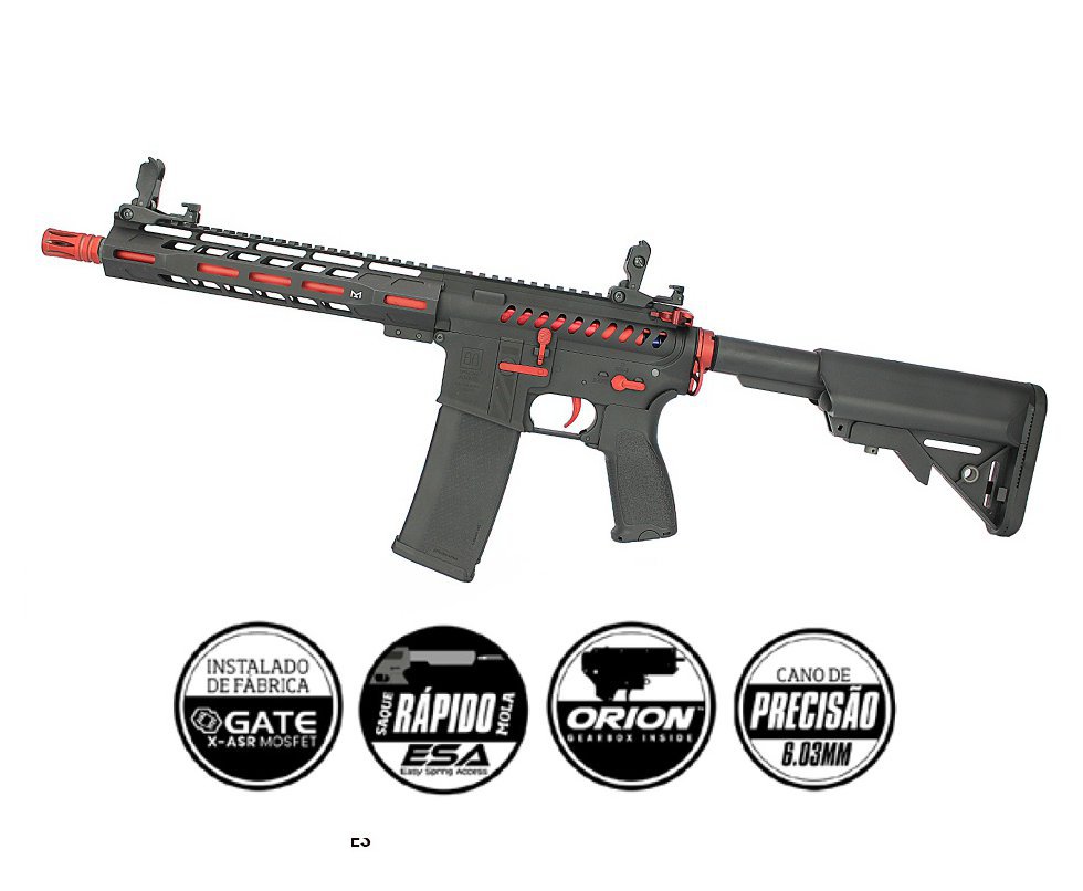Artefato de Airsoft Aeg M4 Carbine Red Edition M-Lok Sa-E39 Black Linha Edge E-Series - Specna Arms