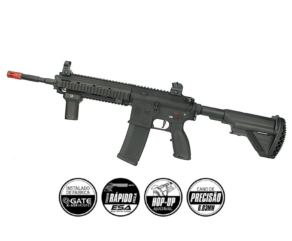 Rifle de Airsoft AEG Full Metal HK416 Long RIS SA-H21 Black Edge 2.0 H-Series Gatilho Eletronico Gate Aster - Specna Arms