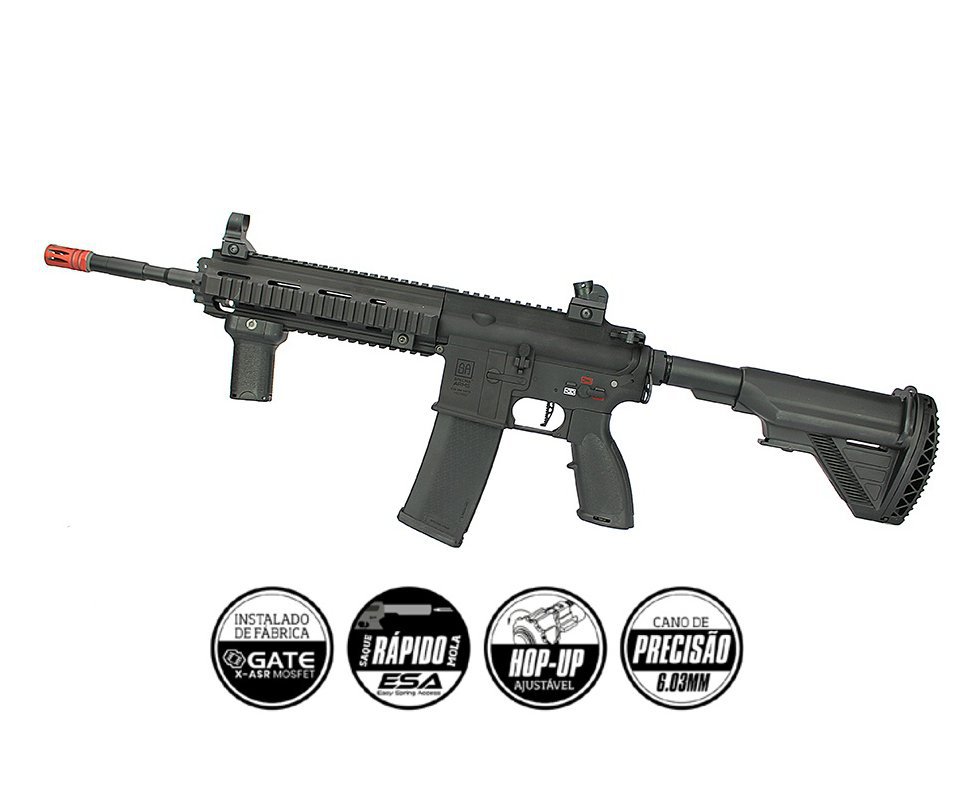 Rifle de Airsoft Aeg Full Metal Hk416 Long Ris Sa-H21 Black Edge 2.0 H-Series Gatilho Eletronico Gate Aster - Specna Arms
