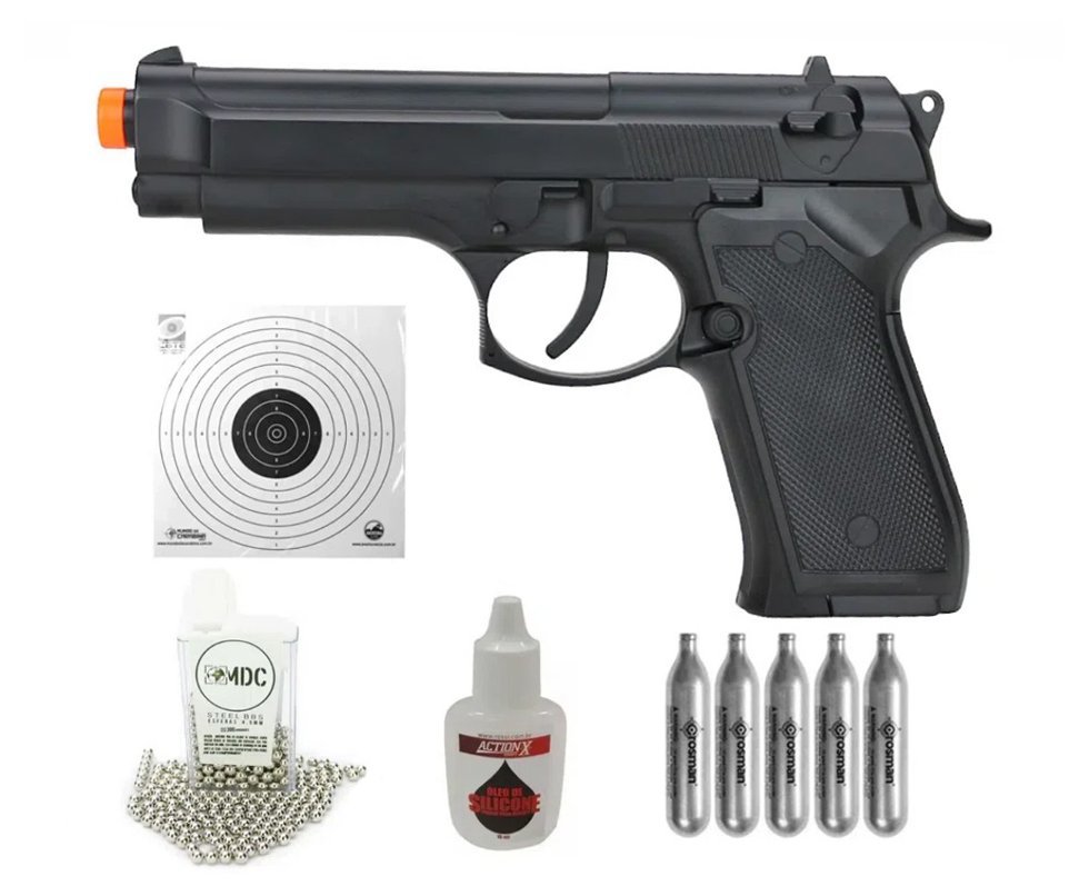 Pistola de Pressão CO2 B92 AG M92 Full Metal 4.5mm QGK + KIT