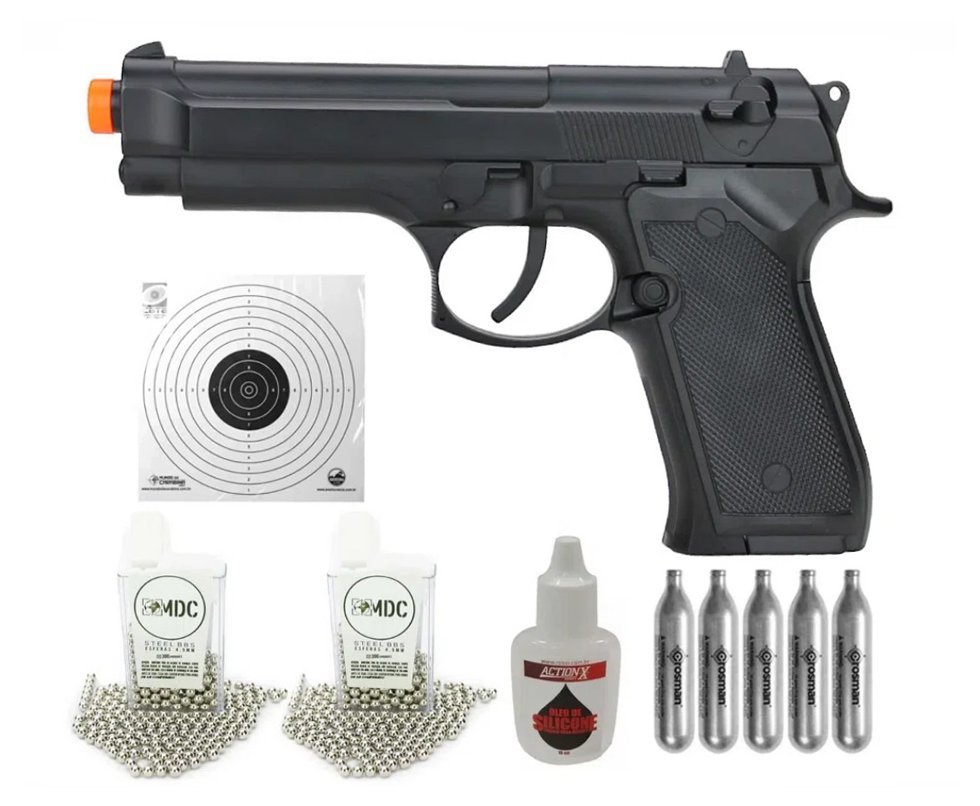 Pistola de Pressão CO2 B92 AG M92 Full Metal 4.5mm QGK + KIT PRO