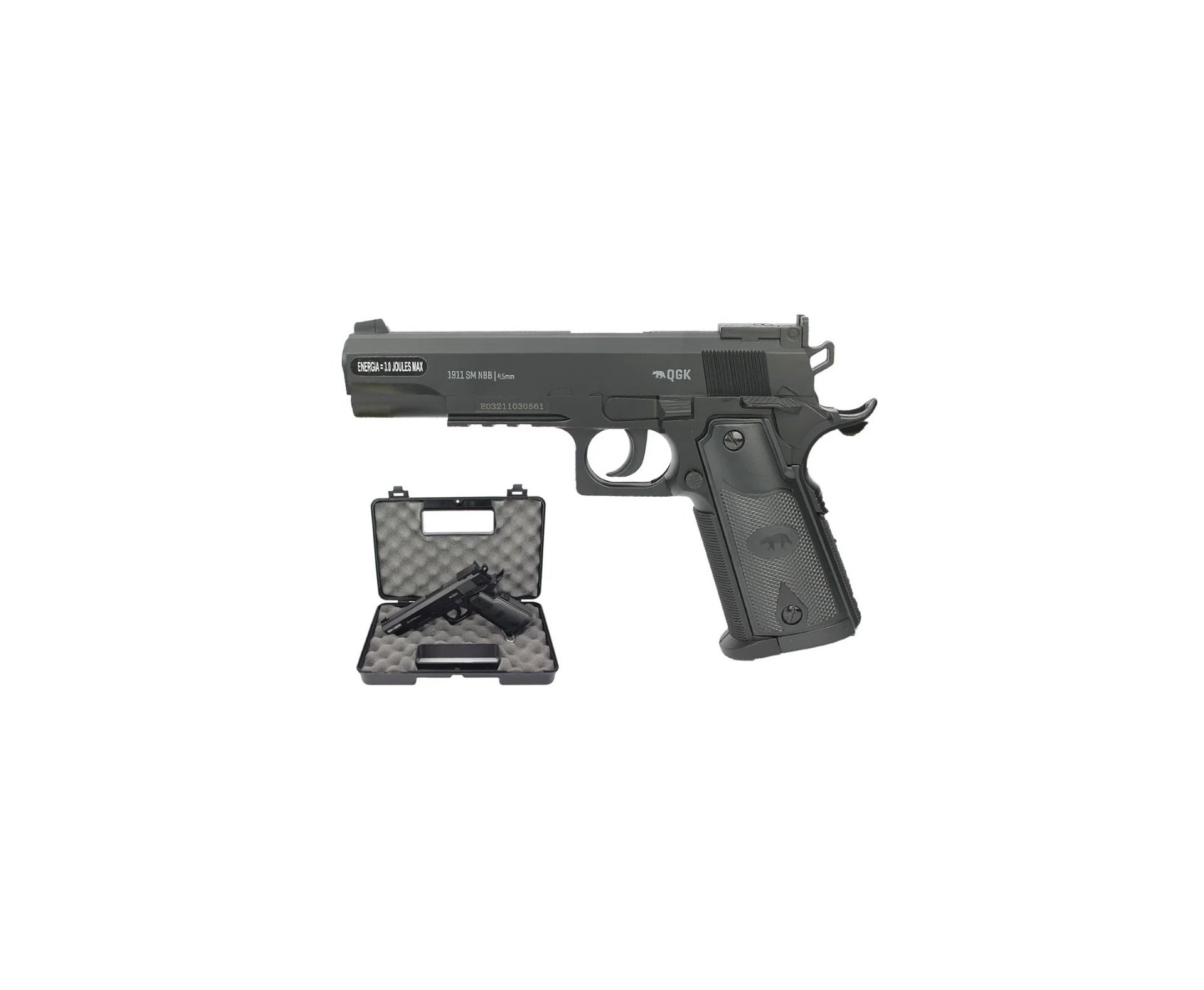 Pistola de Pressão Gás Co2 Colt 1911 4,5mm Power 3 Joules QGK + KIT