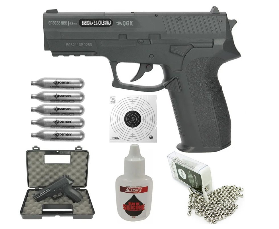 Pistola de Pressão Gás CO2 Sig Sauer SP2022 4,5mm 3 Joules QGK + KIT