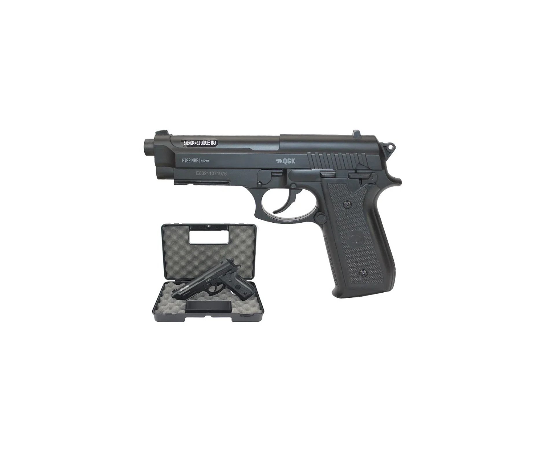 Pistola de Pressão Gás Co2 PT92 4,5mm Power 3 Joules QGK + KIT