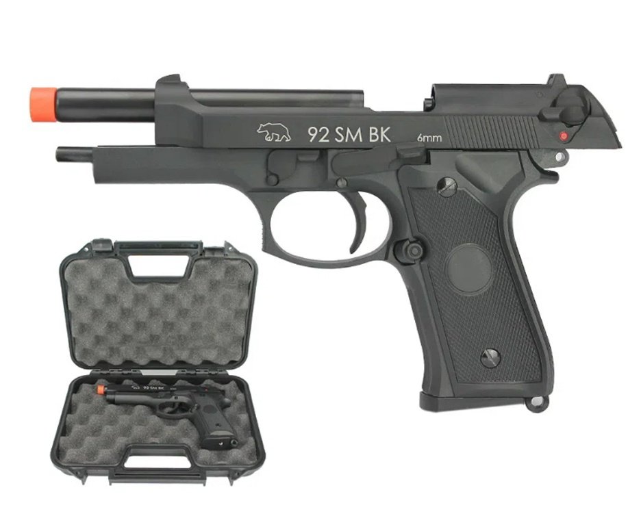 Pistola de Airsoft GBB gás Green Gás M92 A1 Slide Metal Blowback 6mm + Case - QGK + KIT