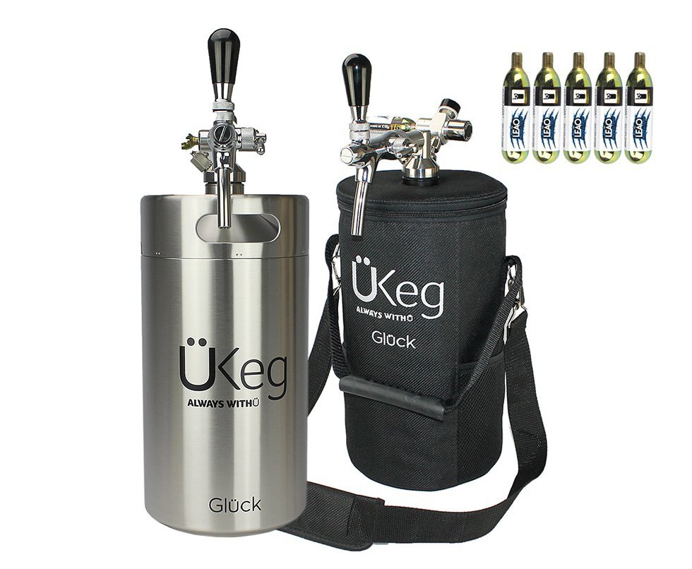 Kit Chopeira Glück Ükeg Silver Steel 5L 169oz Inox + Capa + 5uni. Co2