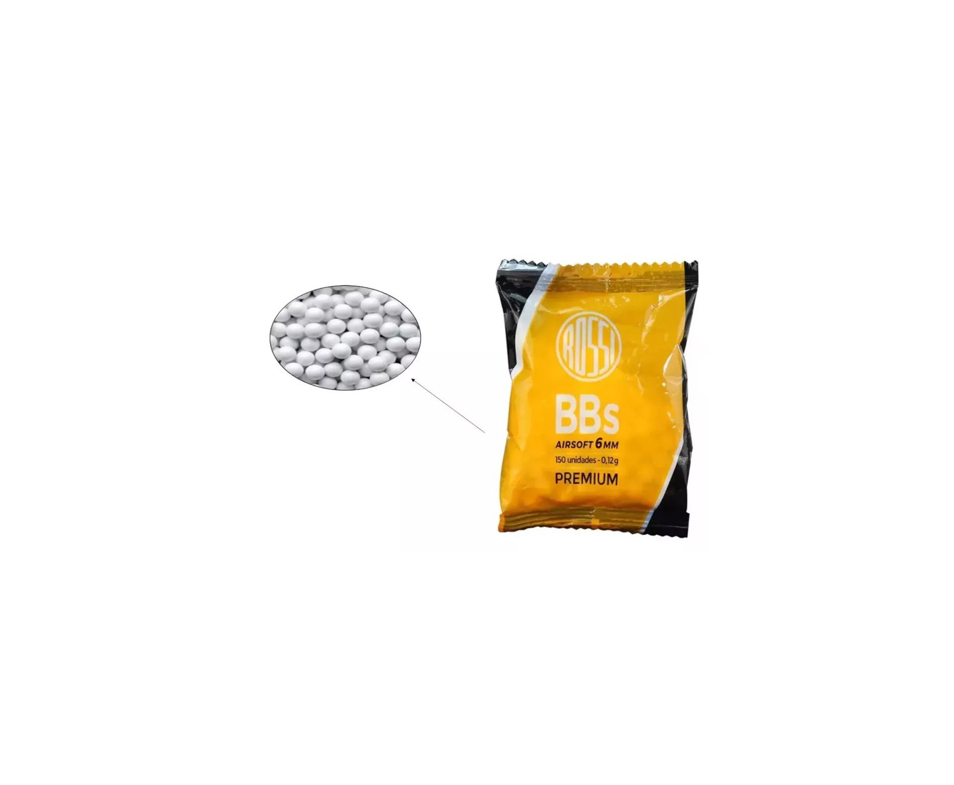 Esfera munição BBs Rossi 0,12G Airsoft 6,0MM 150und