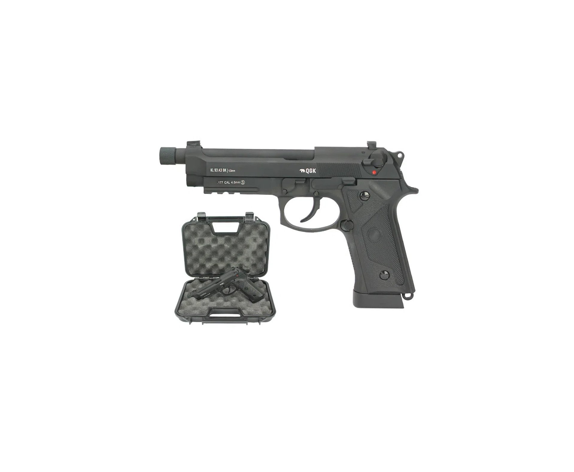 Pistola Pressão Gás CO2 KL93 Beretta M9 A3 Black Full Metal GBB Blowback 4,5mm QGK + KIT PRO