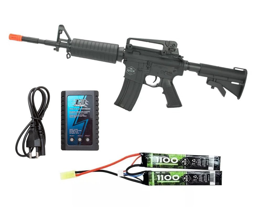 Rifle de Airsoft elétrico AEG M4 long Mike S-1 6mm - QGK + Kit Bateria e Carregador