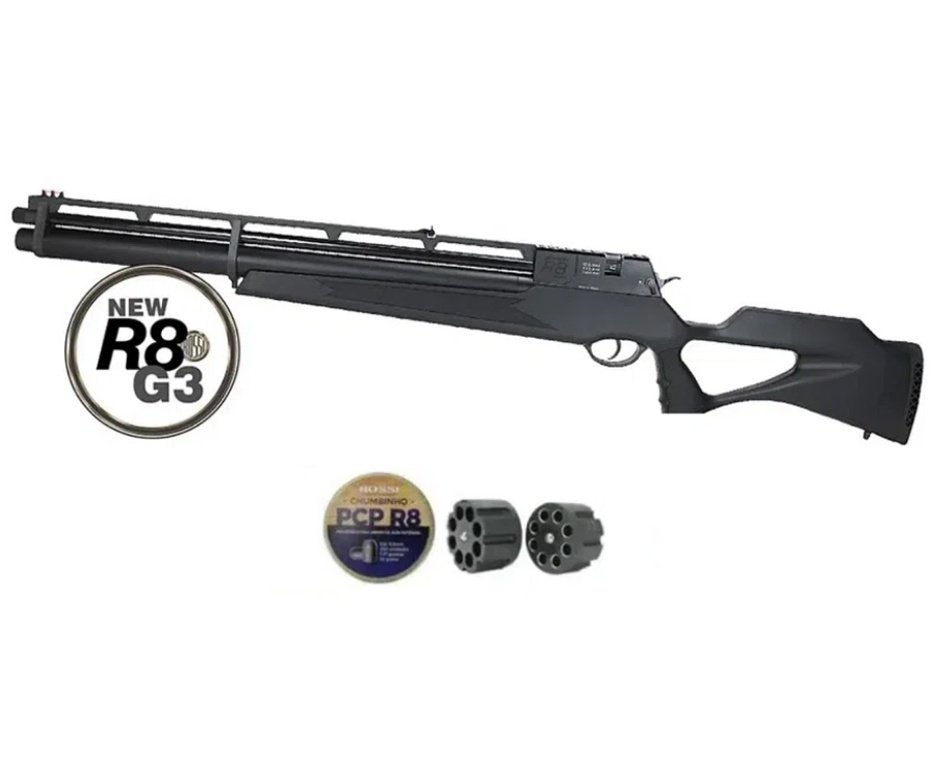 Carabina De Pressão PCP Rossi R8 G3 Black STD 6.35mm 8 Tiros