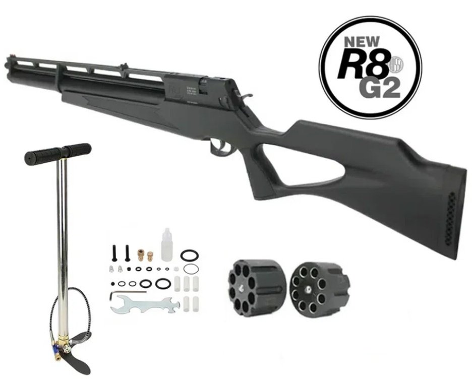 Carabina De Pressão PCP Rossi R8 G3 Black STD 6.35mm 8 Tiros + Bomba PCP Manual