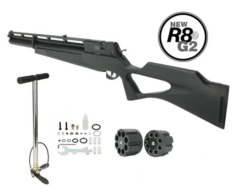 Carabina De Pressão PCP Rossi R8 G3 Black STD 6.35mm 8 Tiros + Bomba PCP Manual