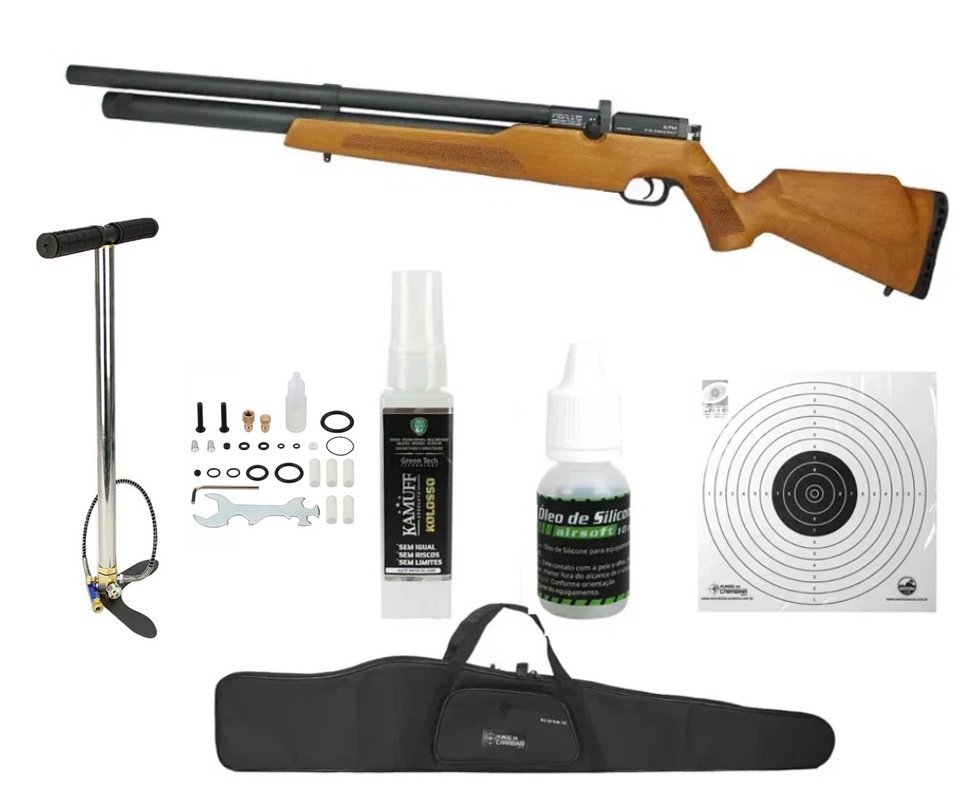 Carabina De Pressão PCP Alpha WOOD 5,5mm com válvula reguladora Nova Vista + Bomba + Capa