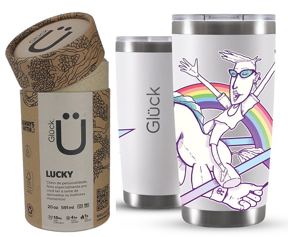 Copo Térmico Gluck Para Cerveja Lucky Future Pride Rainbow Off White