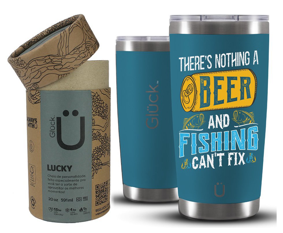 Copo Térmico Gluck Lucky Future Fishing & Beer Cant Fix 591ml Inox Porsche Blue