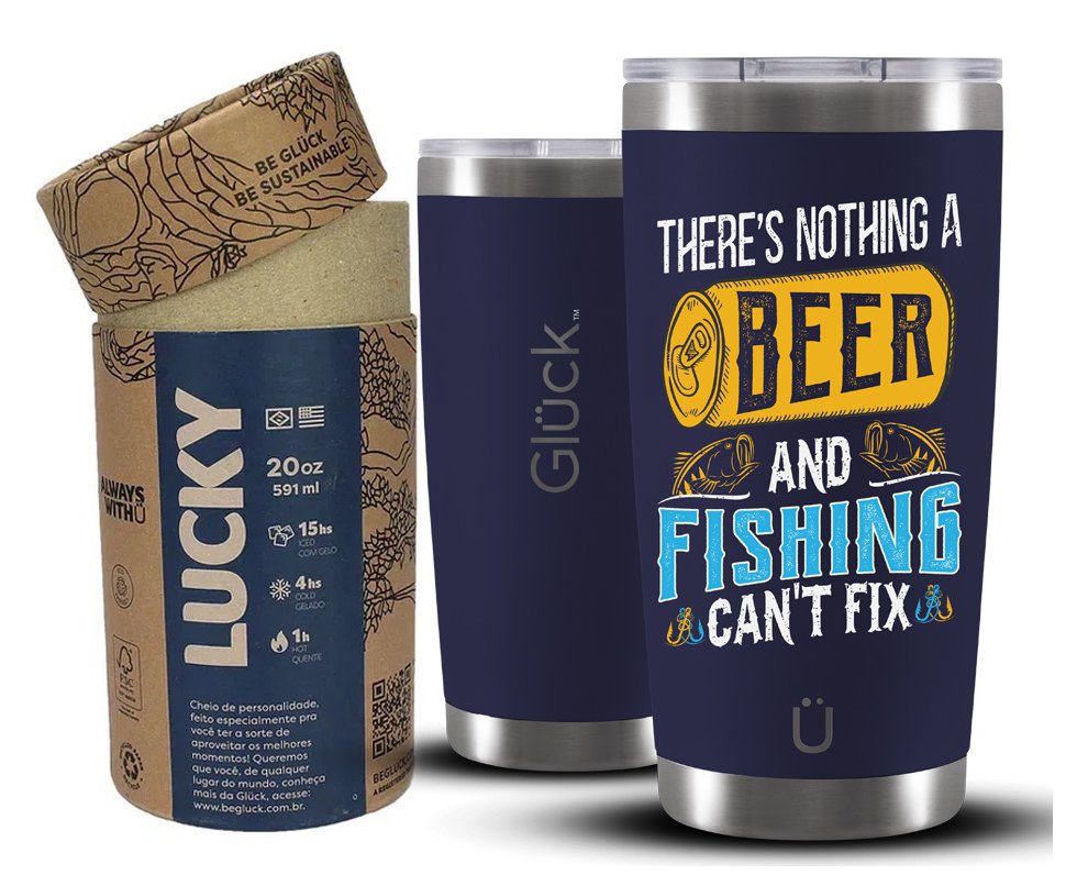 Copo Térmico Gluck Lucky Future Fishing & Beer Cant Fix 591ml Inox Night Blue