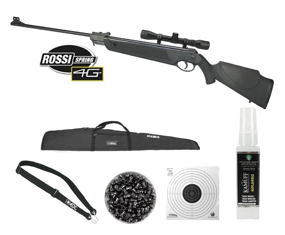 Carabina de Pressão Dione 4G 5,5mm Rossi + Luneta 4x32 + Capa + Acessórios