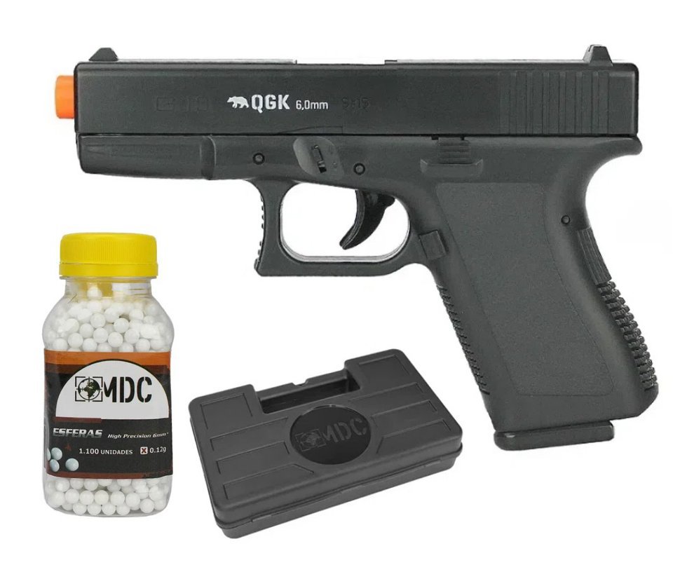 Pistola de Airsoft Glock G19 S19 Spring 6mm QGK + BBs + Case