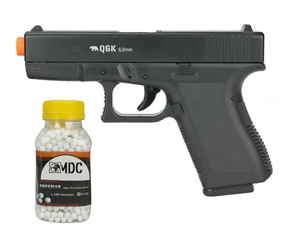 Pistola de Airsoft Glock G19 S19 Spring 6mm QGK + Esferas BBS