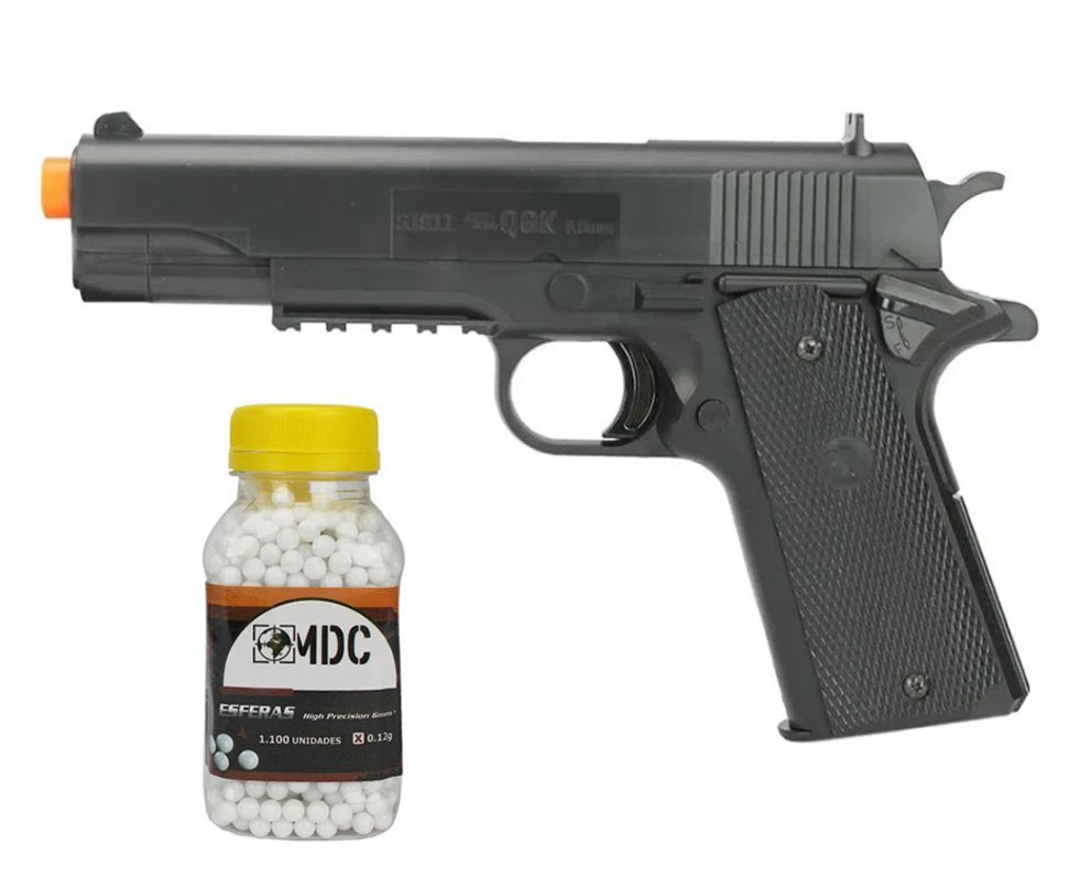 Pistola de Airsoft 1911 Black Spring 6mm QGK + BBs