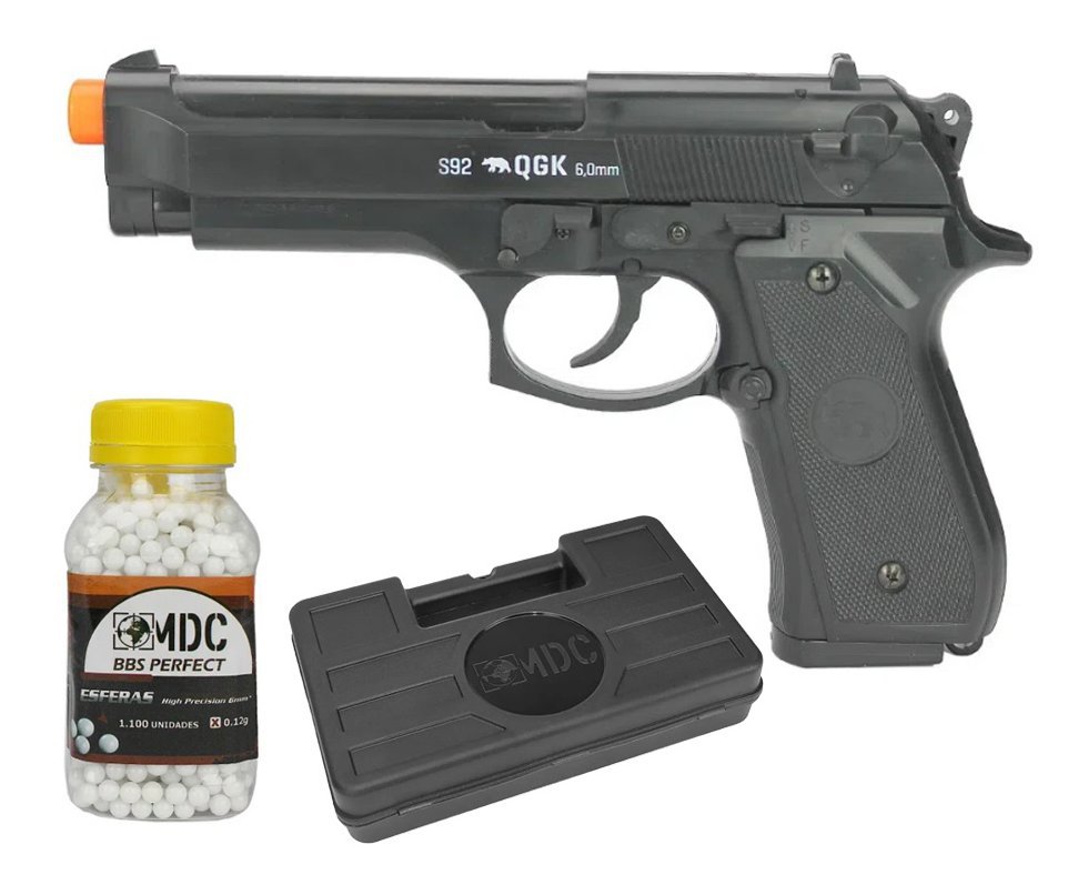 Pistola de Airsoft Beretta M92 S92 Spring 6mm - QGK + Case + BBs