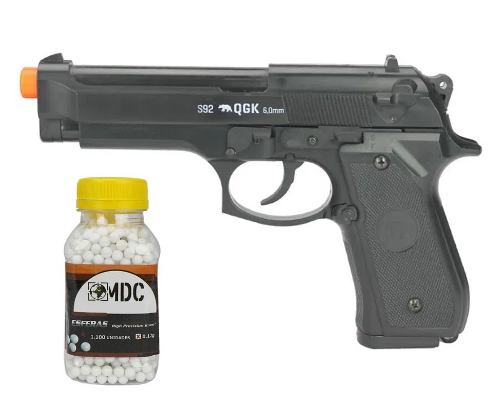 Pistola de Airsoft Beretta M92 S92 Spring 6mm - QGK + BBs