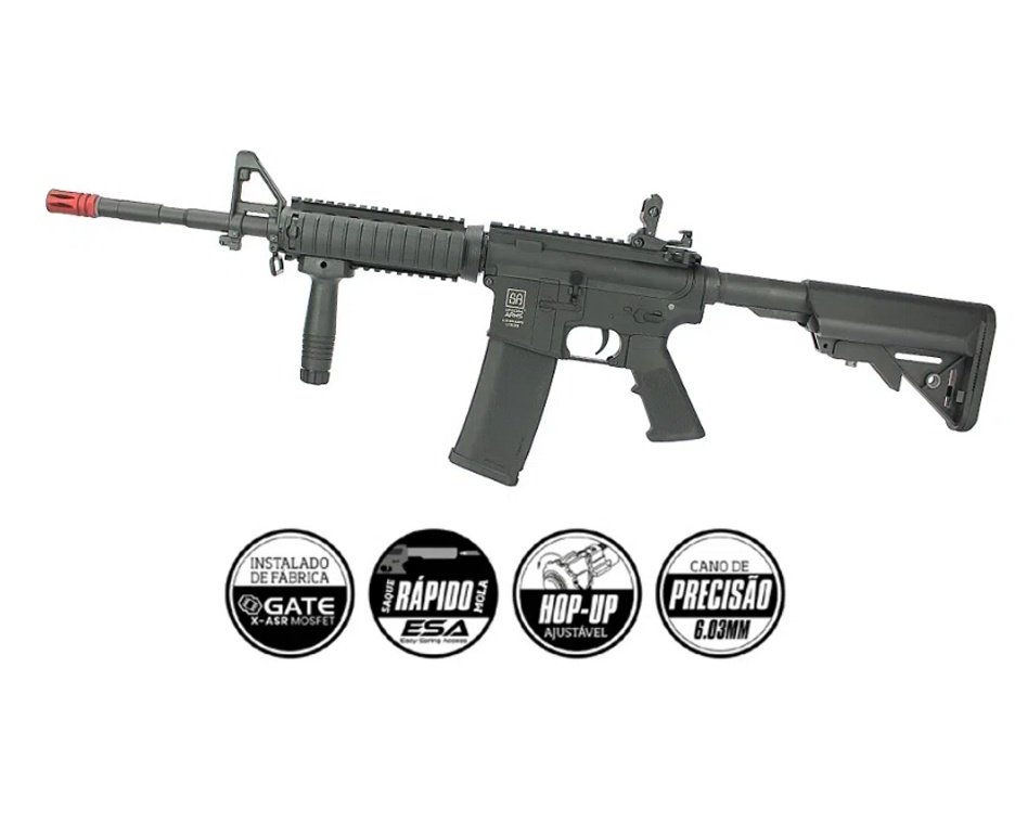 Rifle de Airsoft M4 Carbine SA-C03 Black Linha Core C-Series - Specna Arms + Kit Bateria Carregador