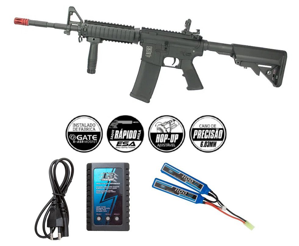 Rifle de Airsoft M4 Carbine SA-C03 Black Linha Core C-Series - Specna Arms + Kit Bateria Carregador
