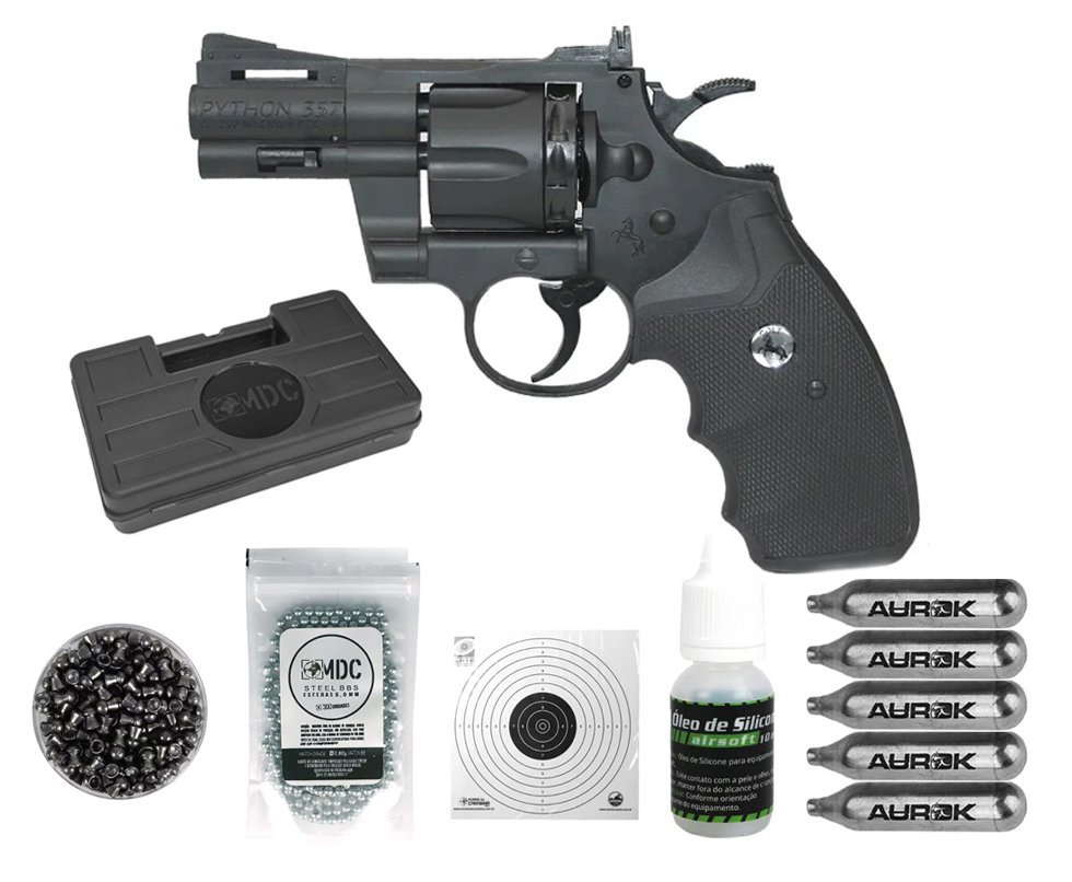Revólver de Pressão CO2 Colt Python 357 Chumbinho Dual Ammo Umarex + Case + Munição + Co2