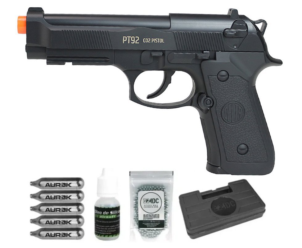 Pistola de Pressão Rossi CO2 PT92 6mm esfera aço Delta + Case + Bbs + Co2