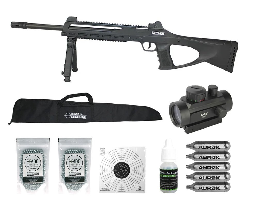 Carabina Rifle de Pressão CO2 TAC 45 Semi Auto 21 BBs Aço 4,5mm ASG + KIT PRO