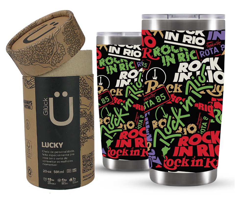 Copo Térmico Gluck Para Cerveja Lucky Future Rock In Rio Grafitti 591ml Black