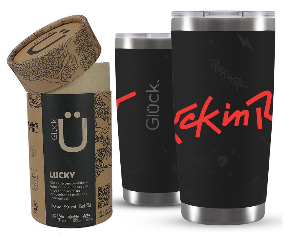 Copo Térmico Gluck Para Cerveja Lucky Future Rock In Rio Big Classic 591ml Black