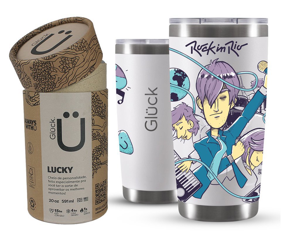 Copo Térmico Gluck Para Cerveja Lucky Future Rock In Rio Synth 591ml Off White