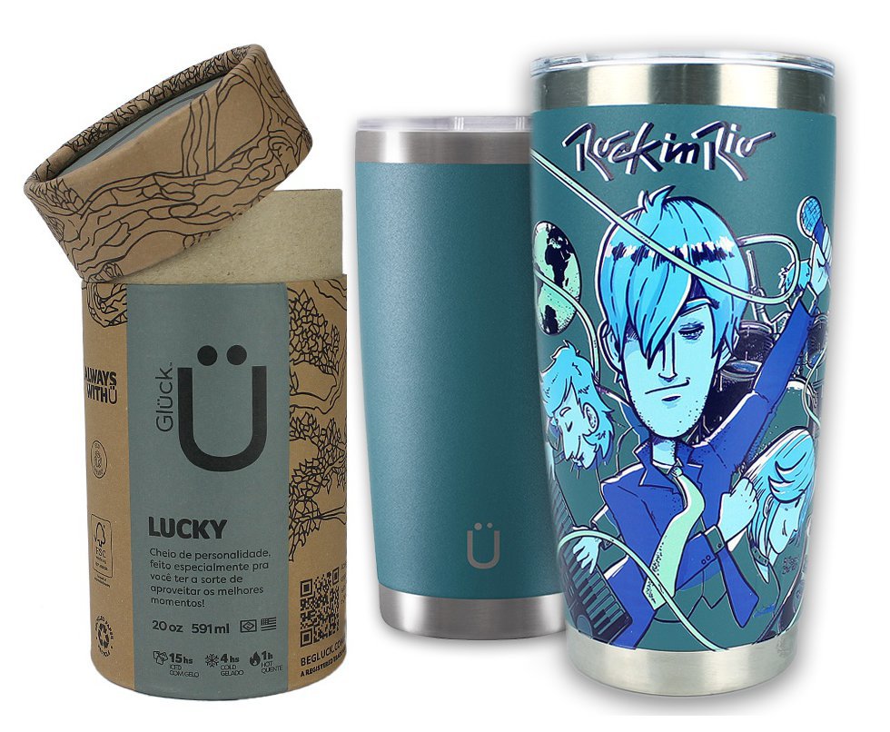 Copo Térmico Gluck Para Cerveja Lucky Future Rock In Rio Synth 591ml Porsche Blue