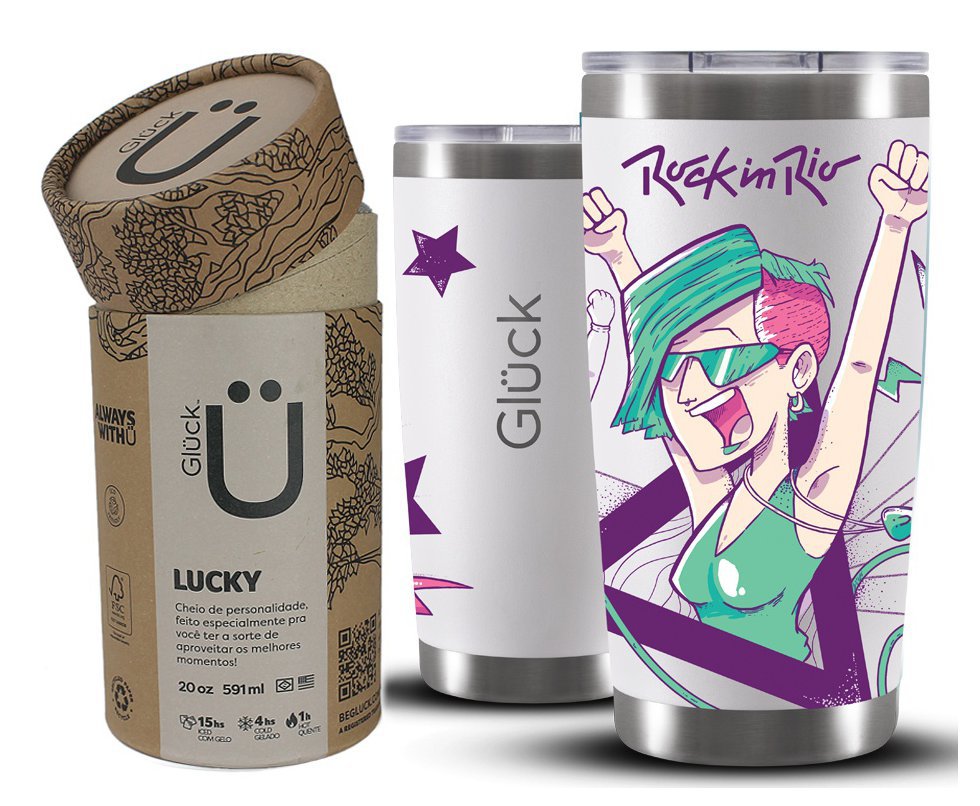Copo Térmico Gluck Para Cerveja Lucky Future Rock In Rio Freedom 591ml Off White
