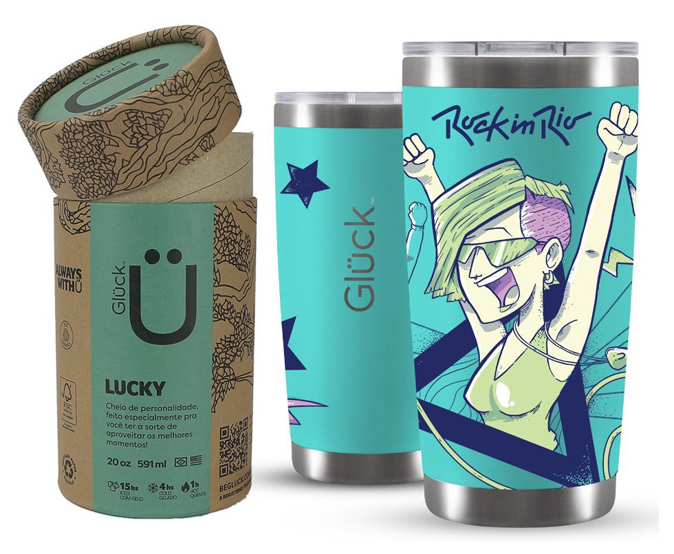 Copo Térmico Gluck Para Cerveja Lucky Future Rock In Rio Freedom 591m Mint