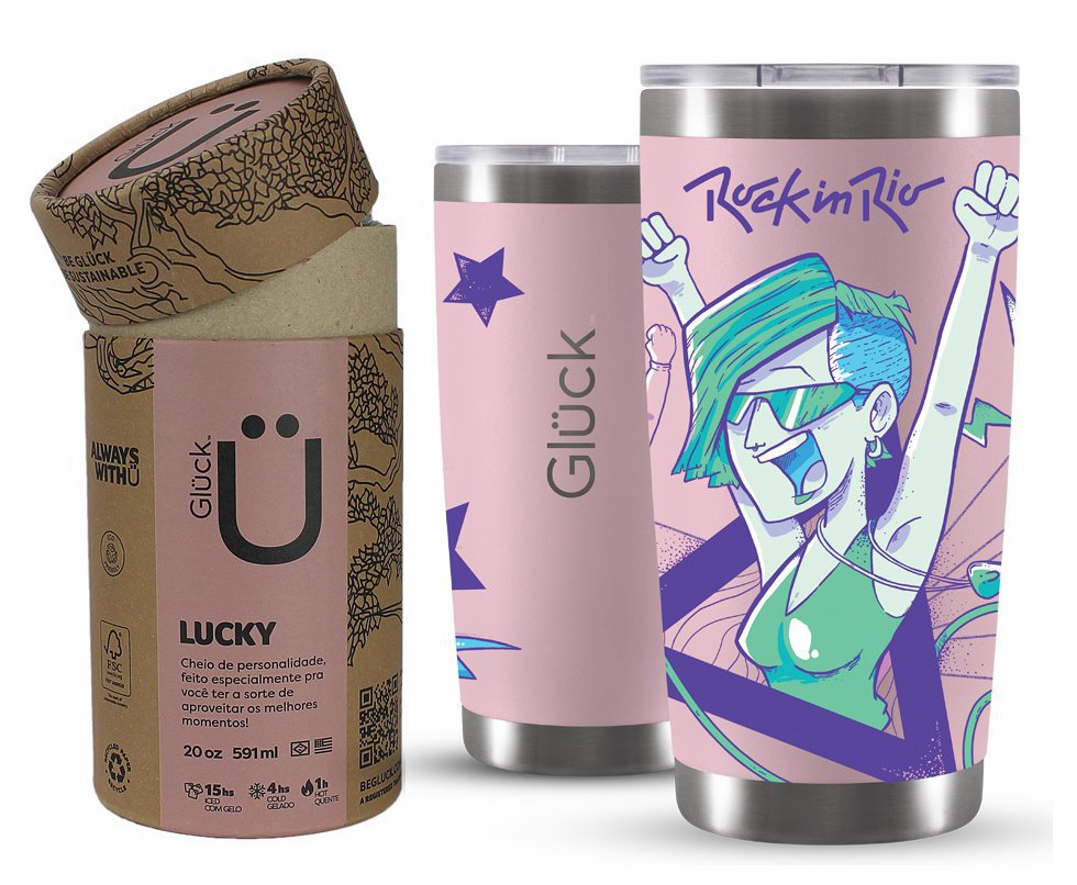 Copo Térmico Gluck Para Cerveja Lucky Future Rock In Rio Freedom 591ml Salmon