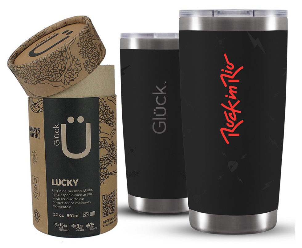Copo Térmico Gluck Para Cerveja Lucky Future Rock In Rio Big Classic Red 591ml Black