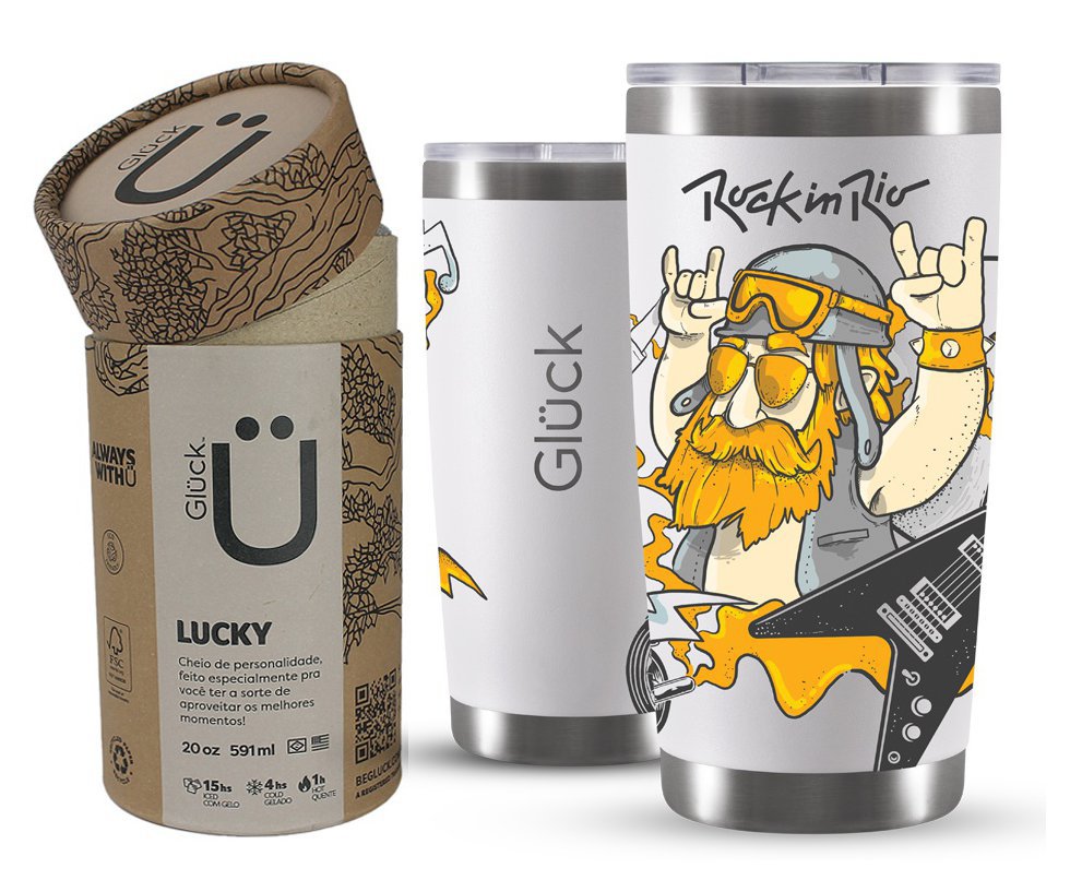 Copo Térmico Gluck Para Cerveja Lucky Future Rock In Rio Rock 591ml Off White