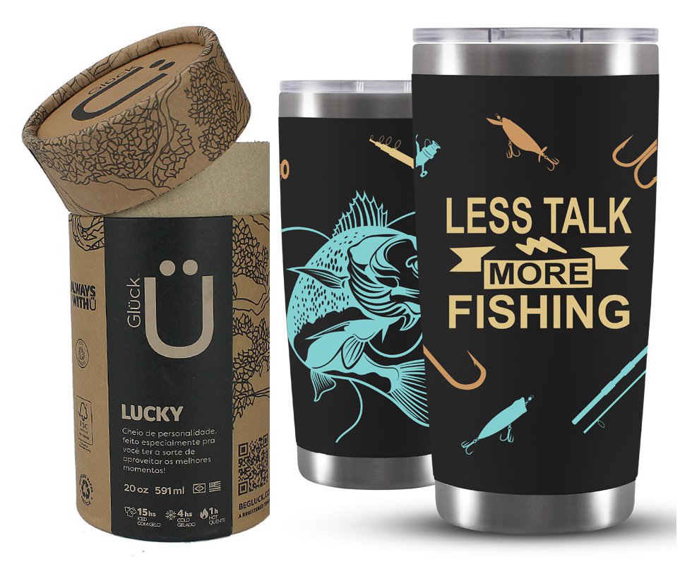 Copo Térmico Gluck Para Cerveja Lucky Future Fishing & Beer Less Talk 591ml Black