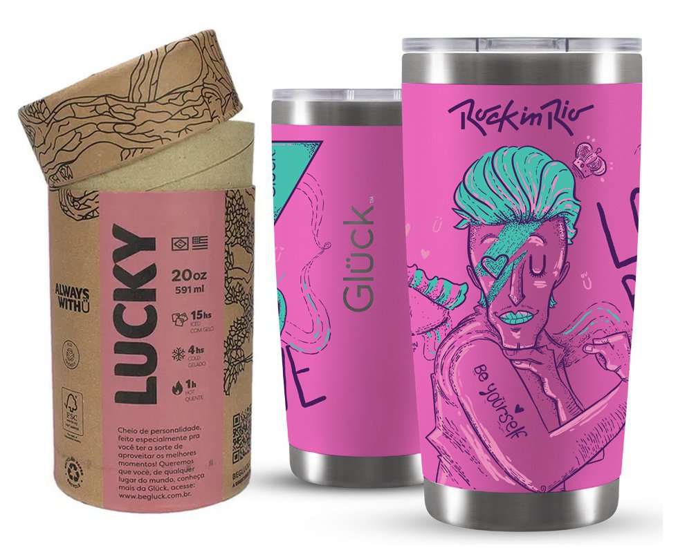 Copo Térmico Gluck Para Cerveja Lucky Future Rock In Rio Be Yourself 591ml Gum Pink