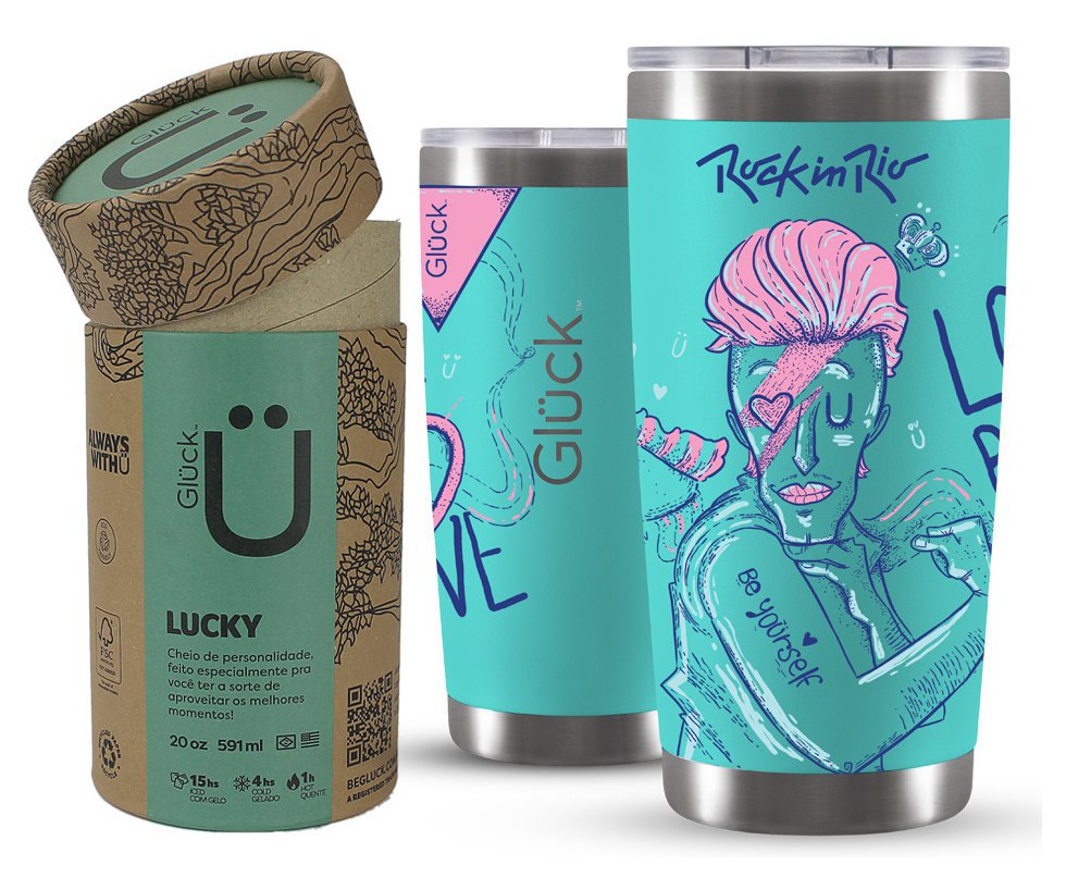 Copo Térmico Gluck Para Cerveja Lucky Future Rock In Rio Be Yourself 591ml Mint