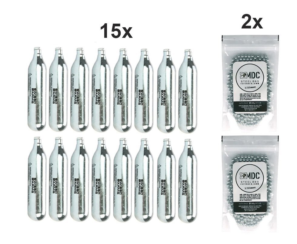Kit 15 Cilindros Co2 12g + 600unds Esferas De Aço 6mm