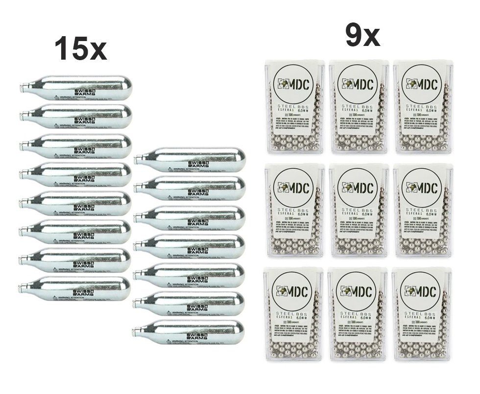 Kit 15 Cilindros Co2 12g + 900unds Esferas De Aço 6mm